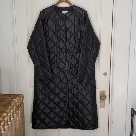 Zara Black Quilted Long Coat - Picture 4 of 6